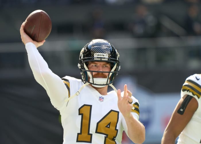 New Orleans Saints quarterback Andy Dalton (14). Mandatory Credit: Peter van den Berg-USA TODAY Sports